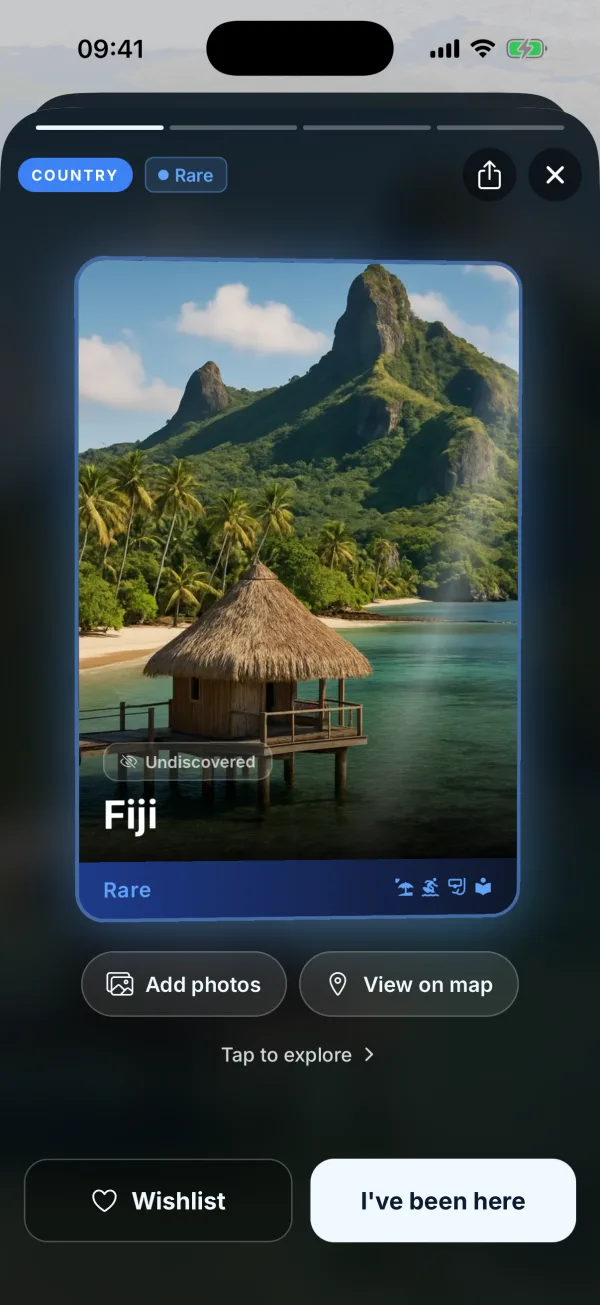 Xplore card detail screen for Fiji