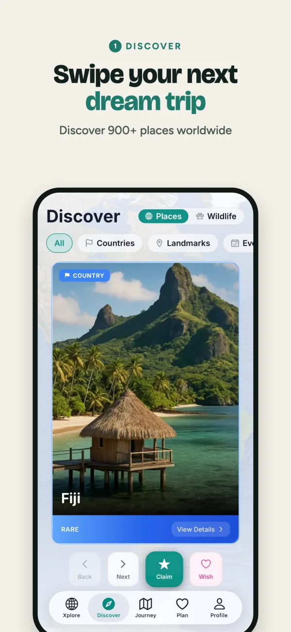 Store screenshot: Swipe your next dream trip